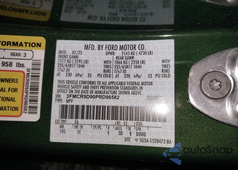 2023 Ford Bronco Sport Badlands z USA, uszkodzony, nr VIN 3FMCR9D90PRD96582